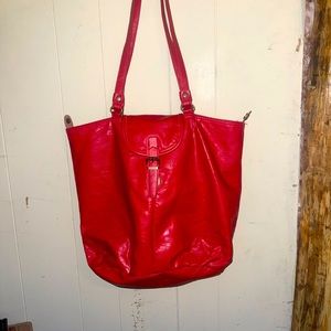 vintage capezio Bright Red Vegan leather Tote  style Shoulder Bag Purse